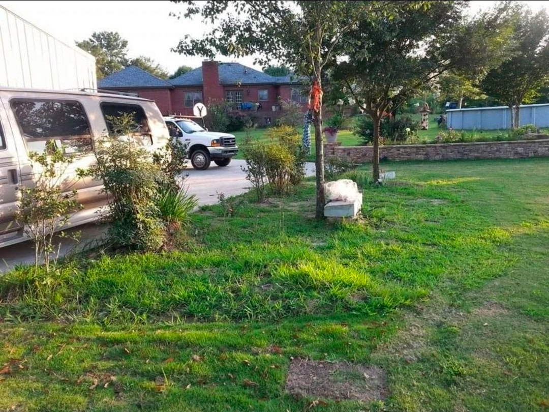 Fountain Garden Bed & Stone Bench - Before