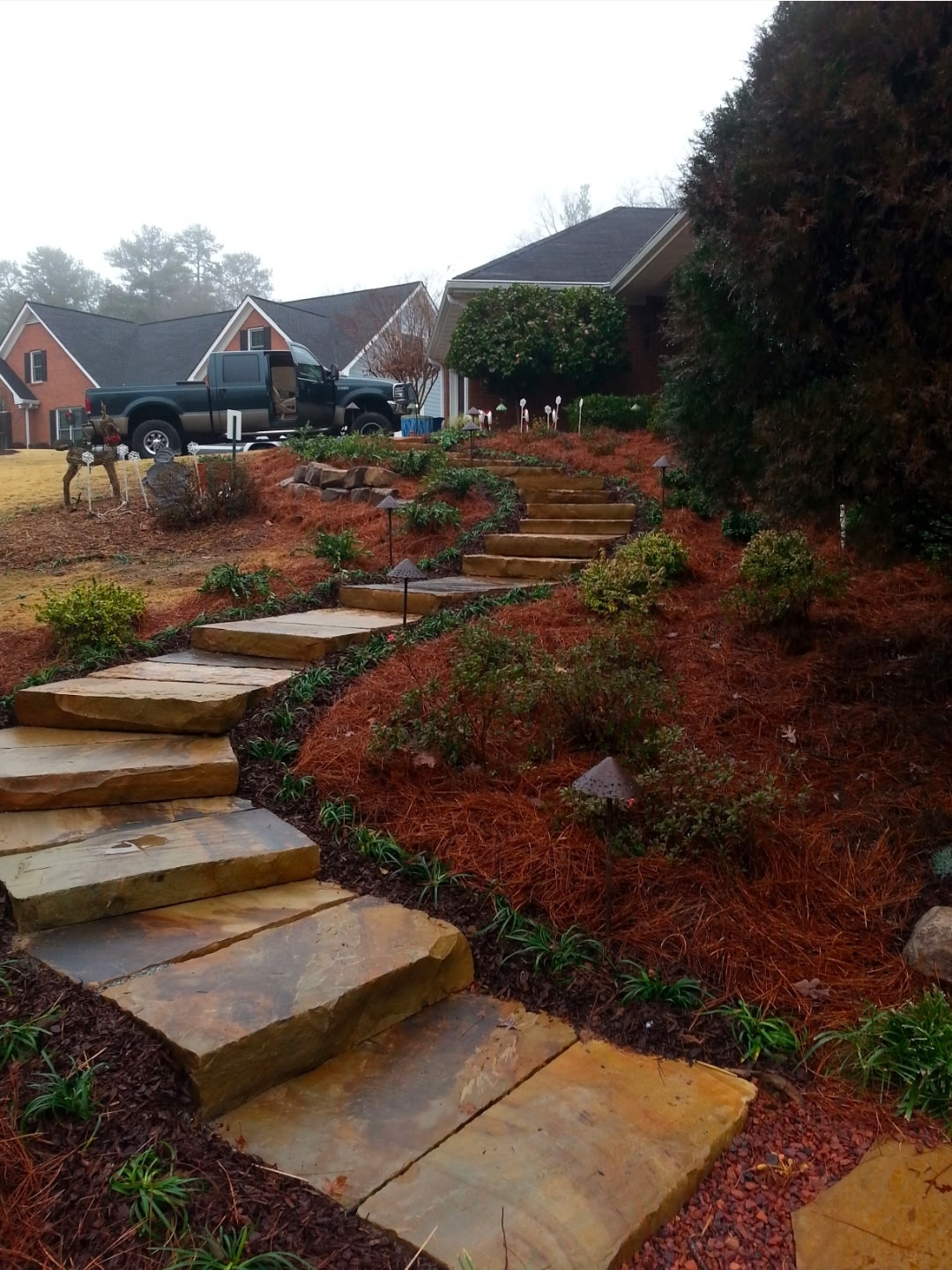 Hillside Stone Step Walkway & Beds - After