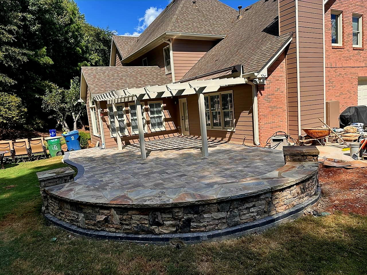 Raised Paver Patio & Stone Wall - After