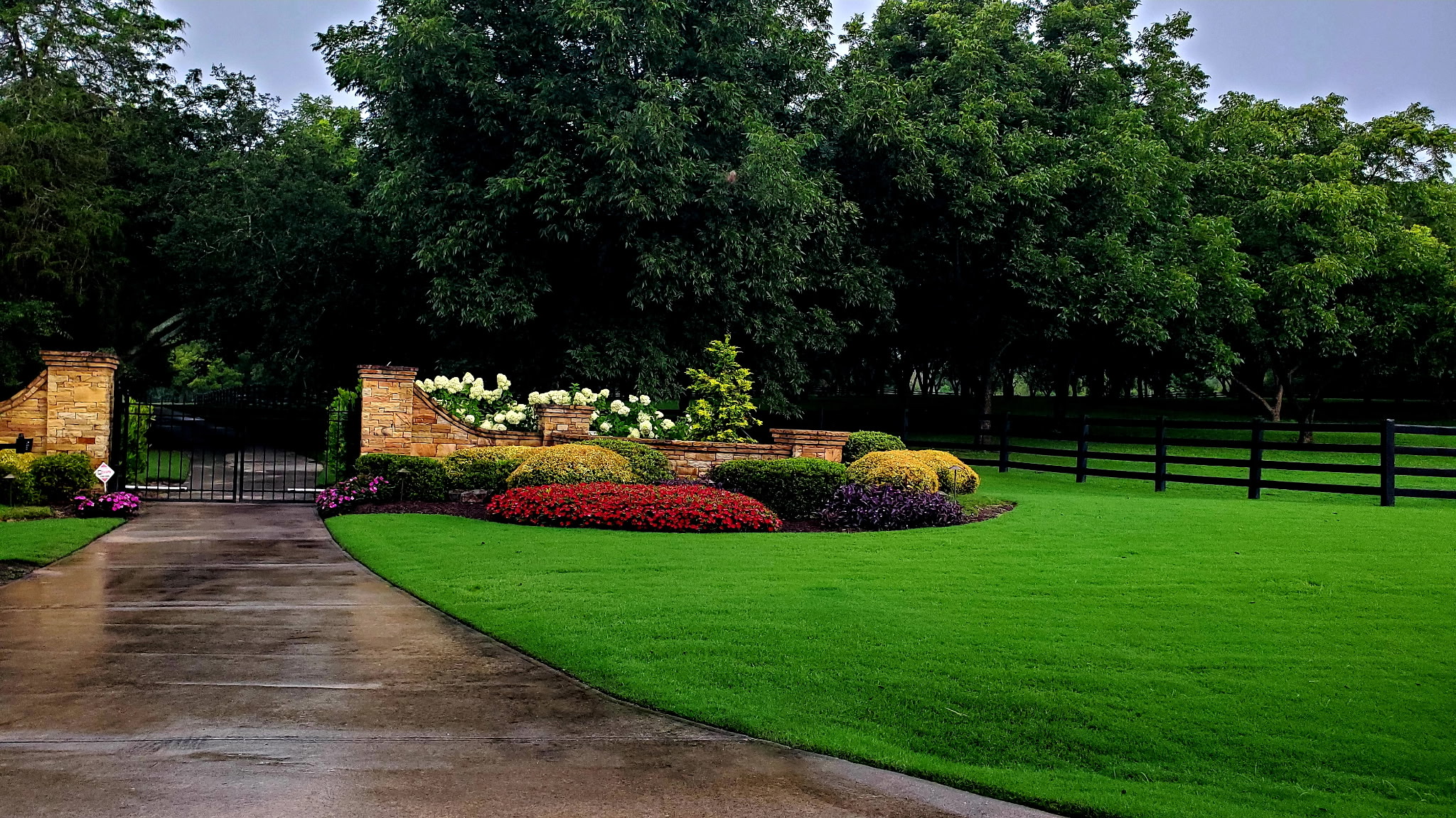 Driveway entrance flower bed