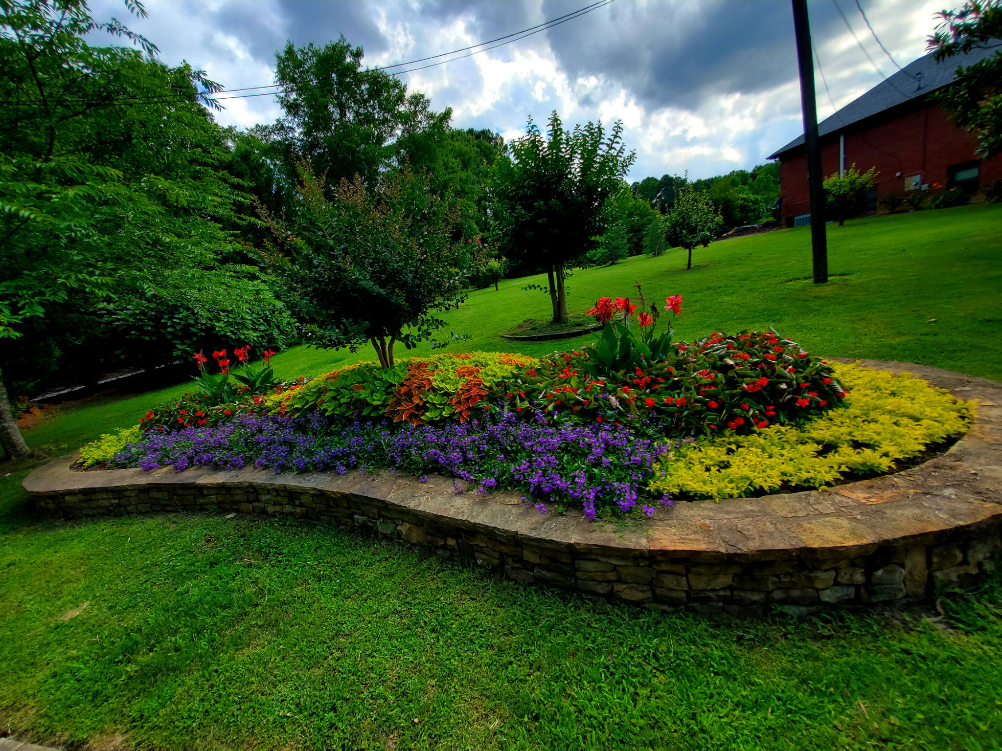 Raised stone flower bed